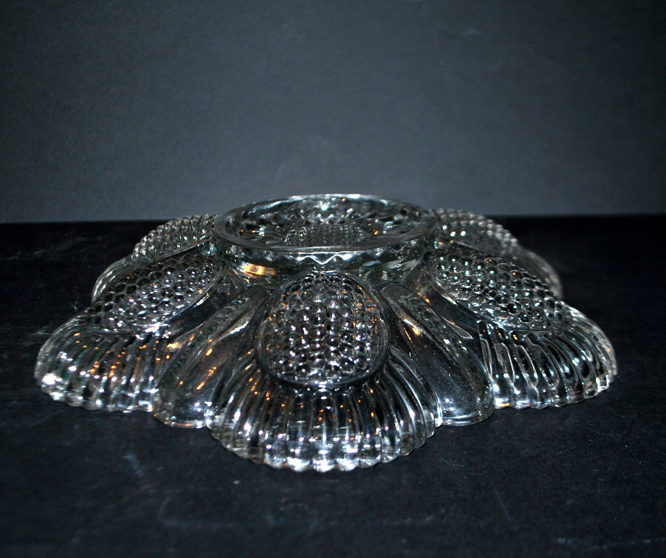 Antique molded glass egg dish – egg holder, brunch display