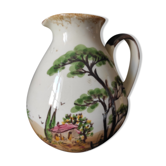 Beautiful jug /jourdas sign?/house /faience trees