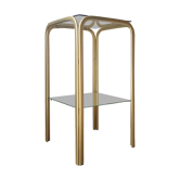 Bolster side table in gold metal, smoked glass & mirror Hollywood Regency 80's