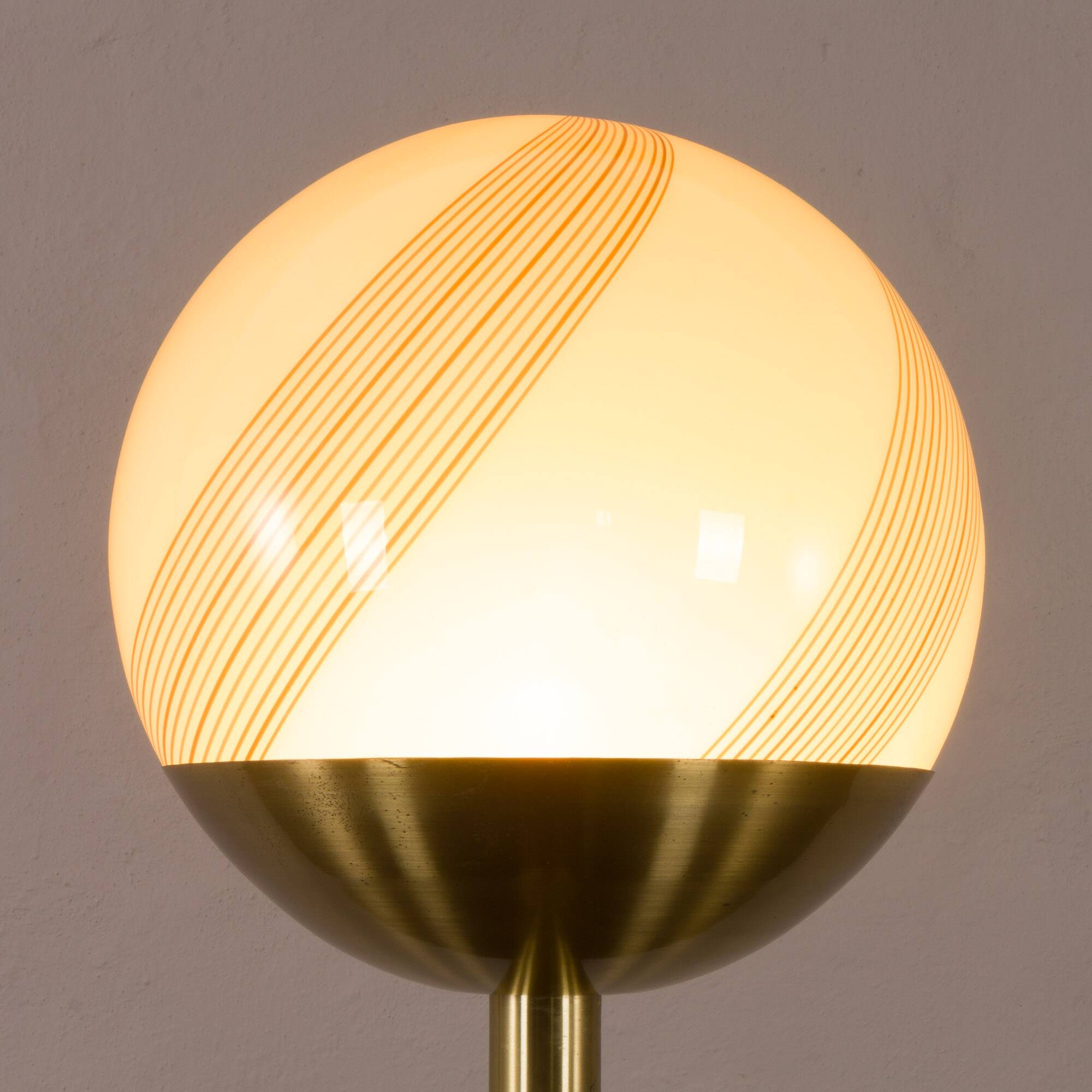 Venini Italian brass floor lamp with Murano swirl globe, Italy 1970s