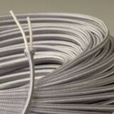 Painted plaster lamp, new 2 M fabric cable, fabric lampshade