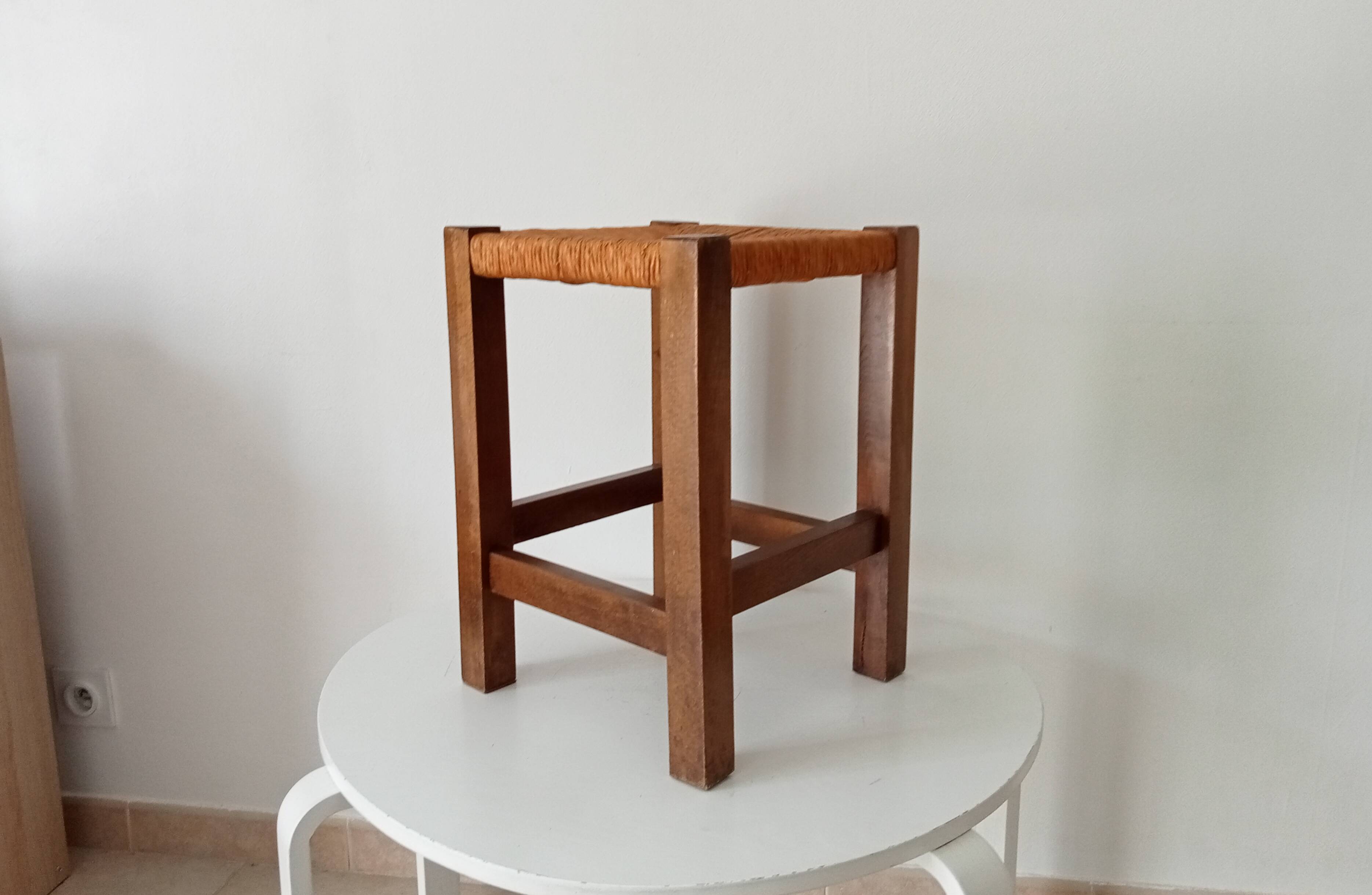 Antique solid oak stool Mountain Chalet