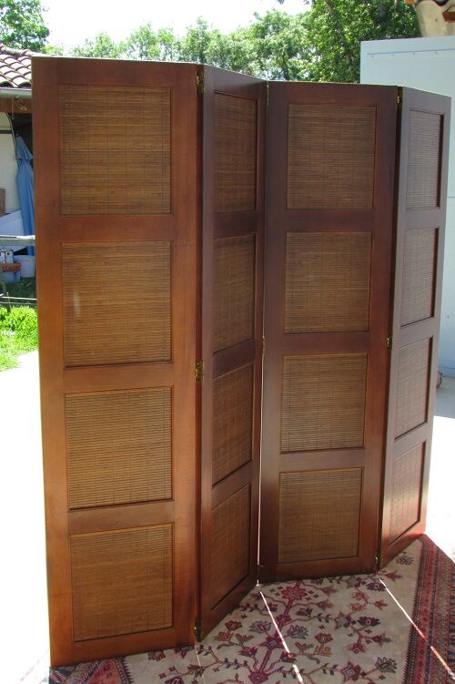 Screen 4 leaves in cherry and bamboo