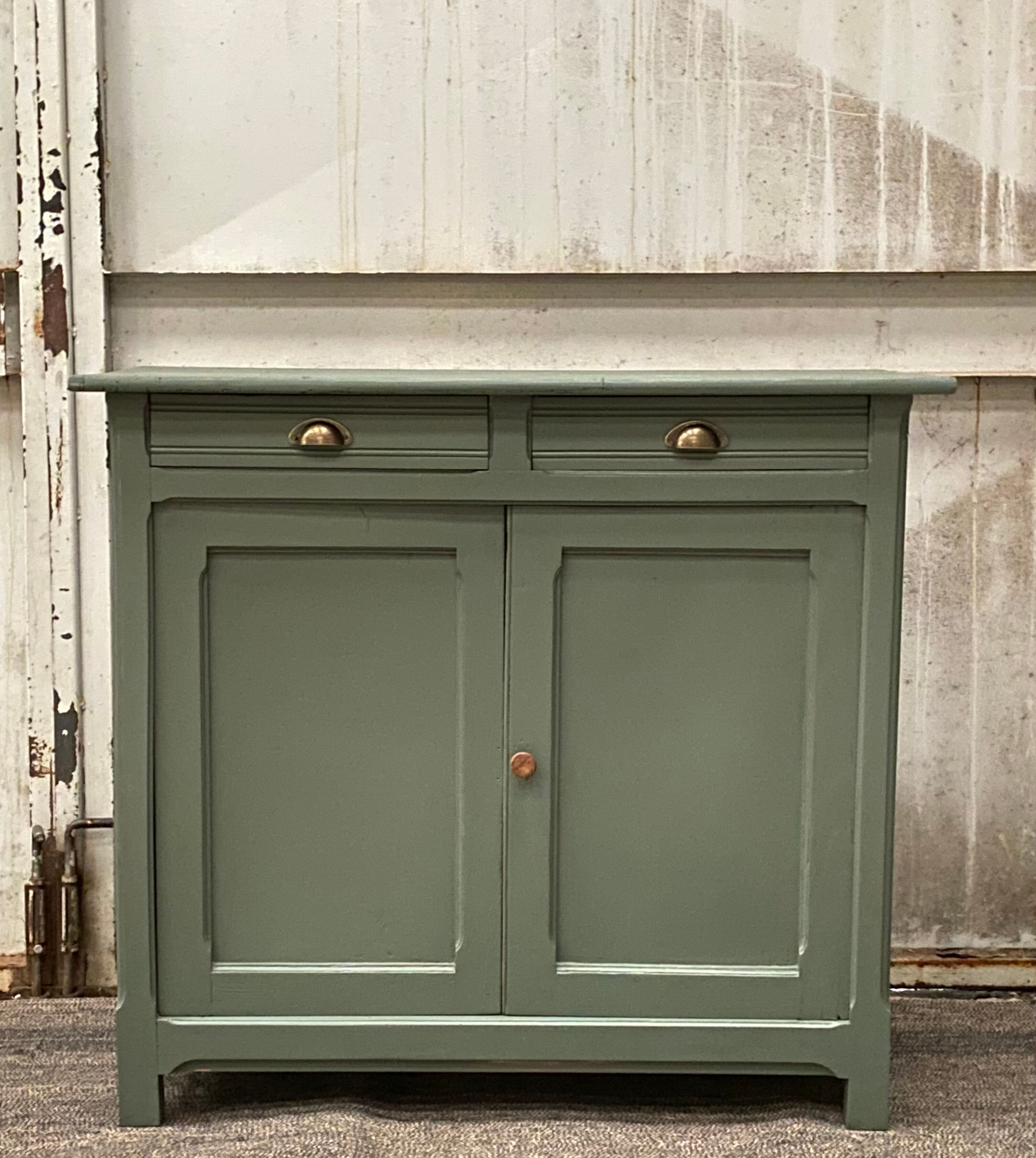 Renovated Parisian buffet in velvet khaki