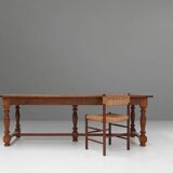 French rustic solid oak dining table 1930