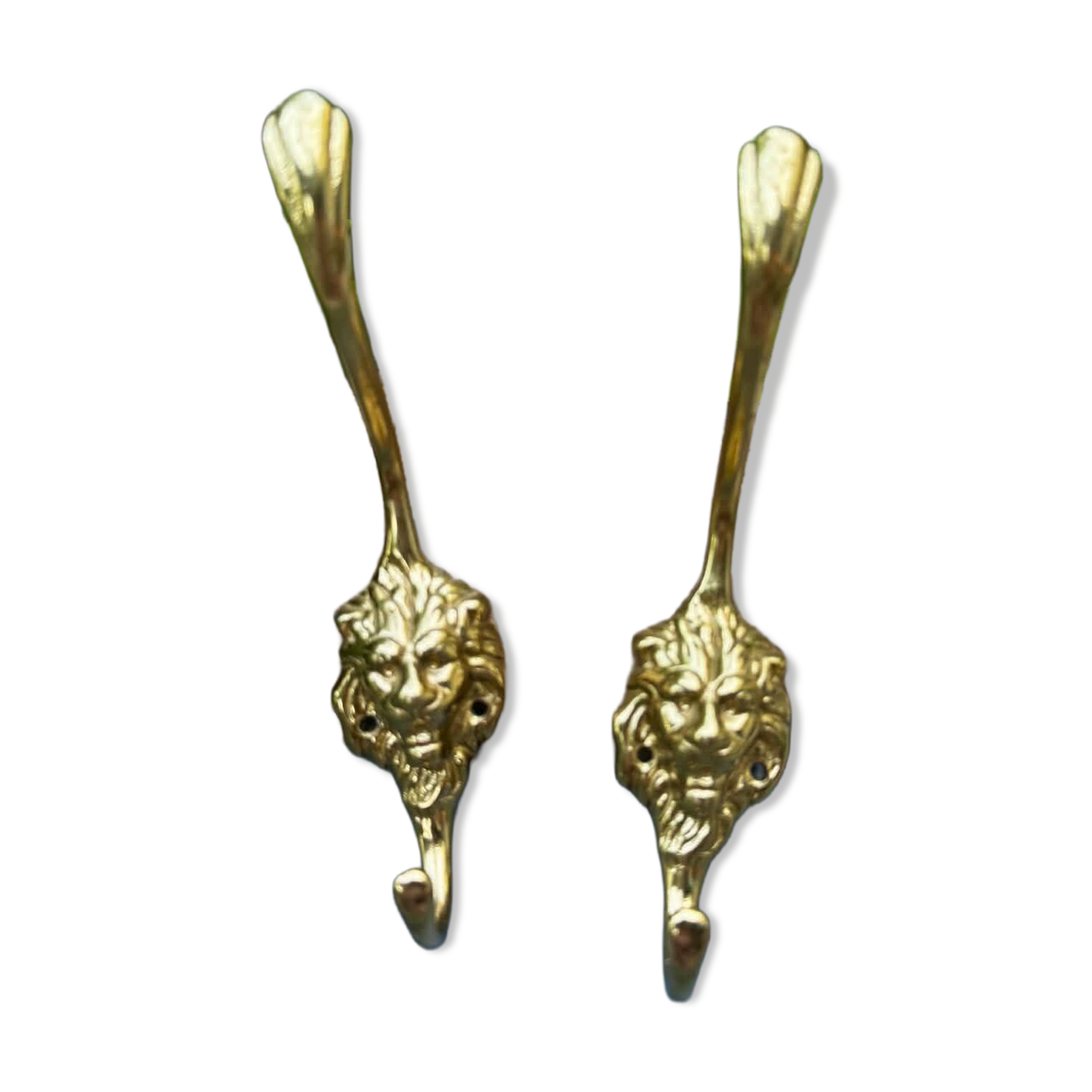 2 lion coat hooks in solid brass Art Nouveau