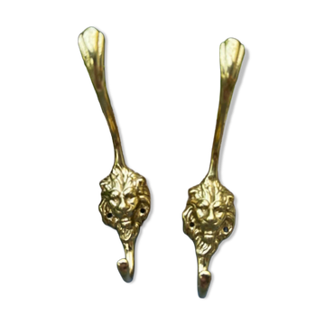 2 patères lion en laiton massif Art Nouveau