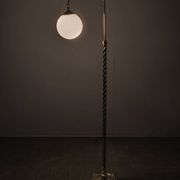 Italian Art Deco Brass Floor Lamp with Glass Globe, 1930s