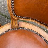 6 solid wood and leather chairs in Louis XV style