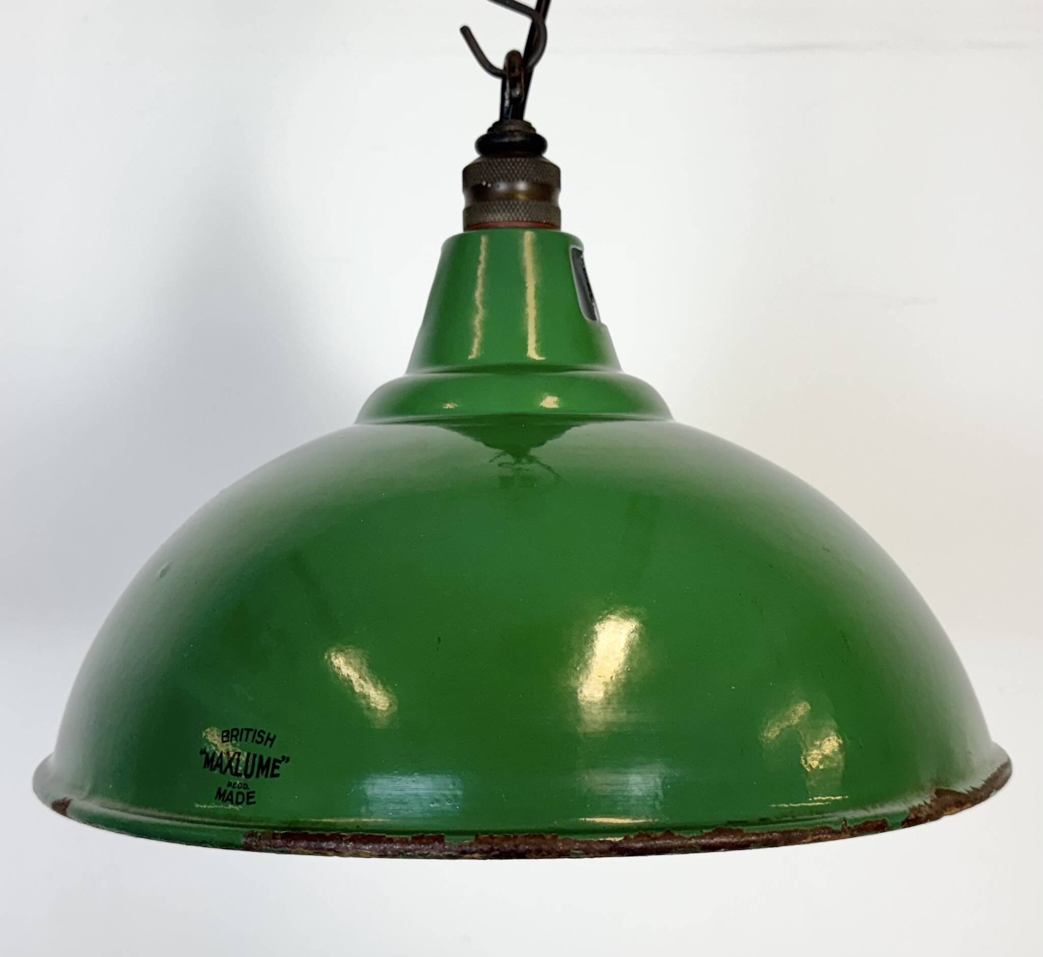 Industrial British Green Enamel Factory Pendant Lamp from Maxlume, 1960s