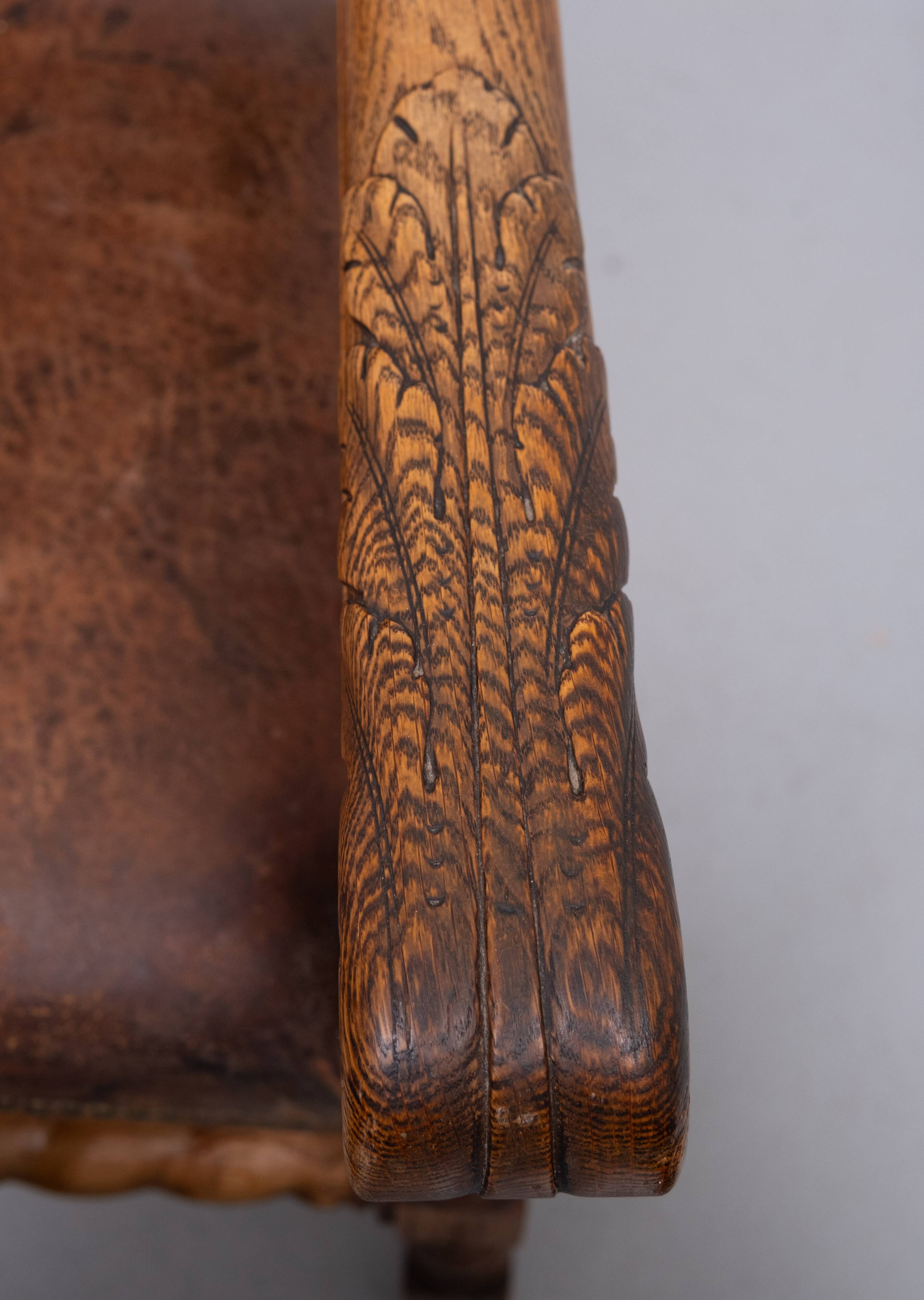 Dutch 19th Century Oak Baroque open Arm Chair