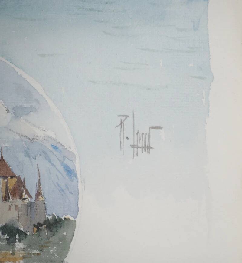 René leverd: switzerland, view of thun from la blümlisalp, original signed watercolor