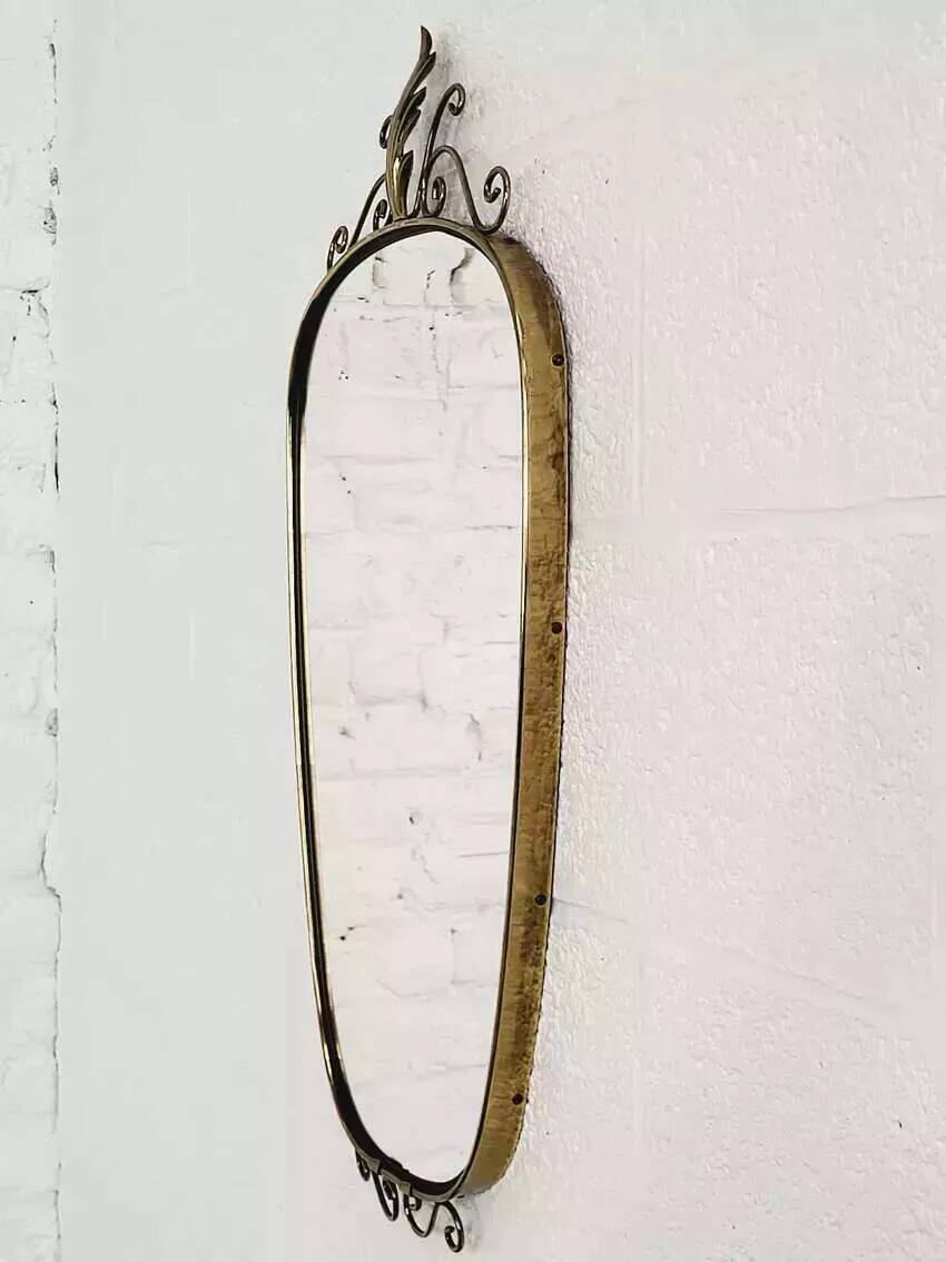 50s-60s freeform rearview mirror on brass frame