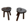 Pair of wooden tripod stools