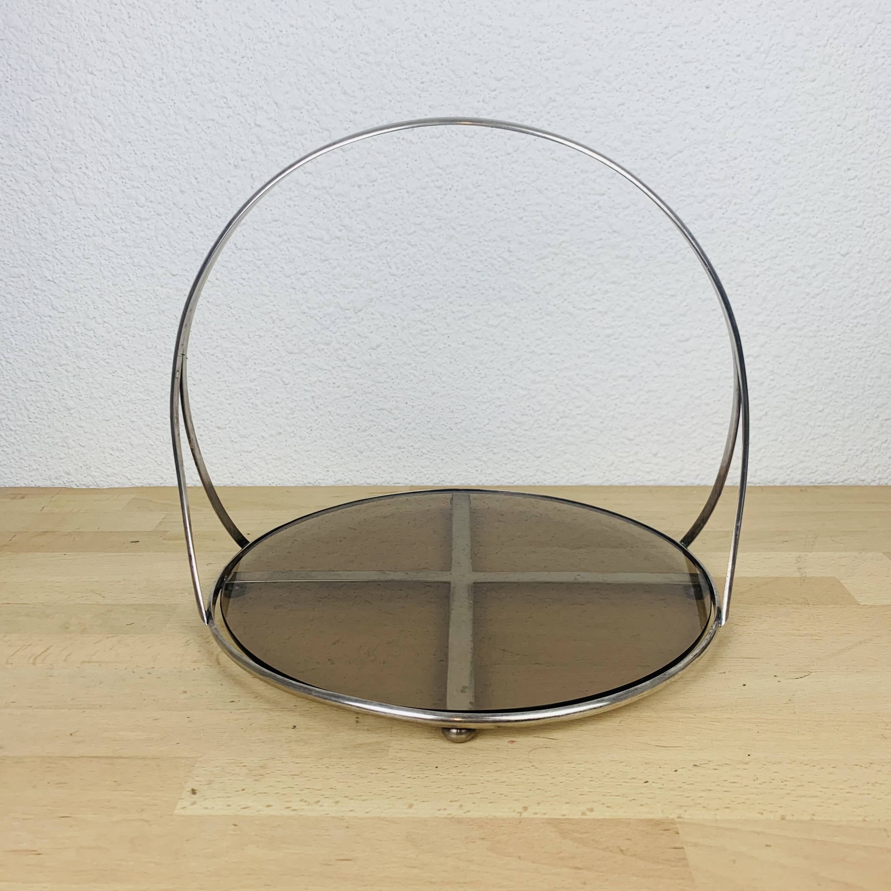 Silver metal and smoked glass tray