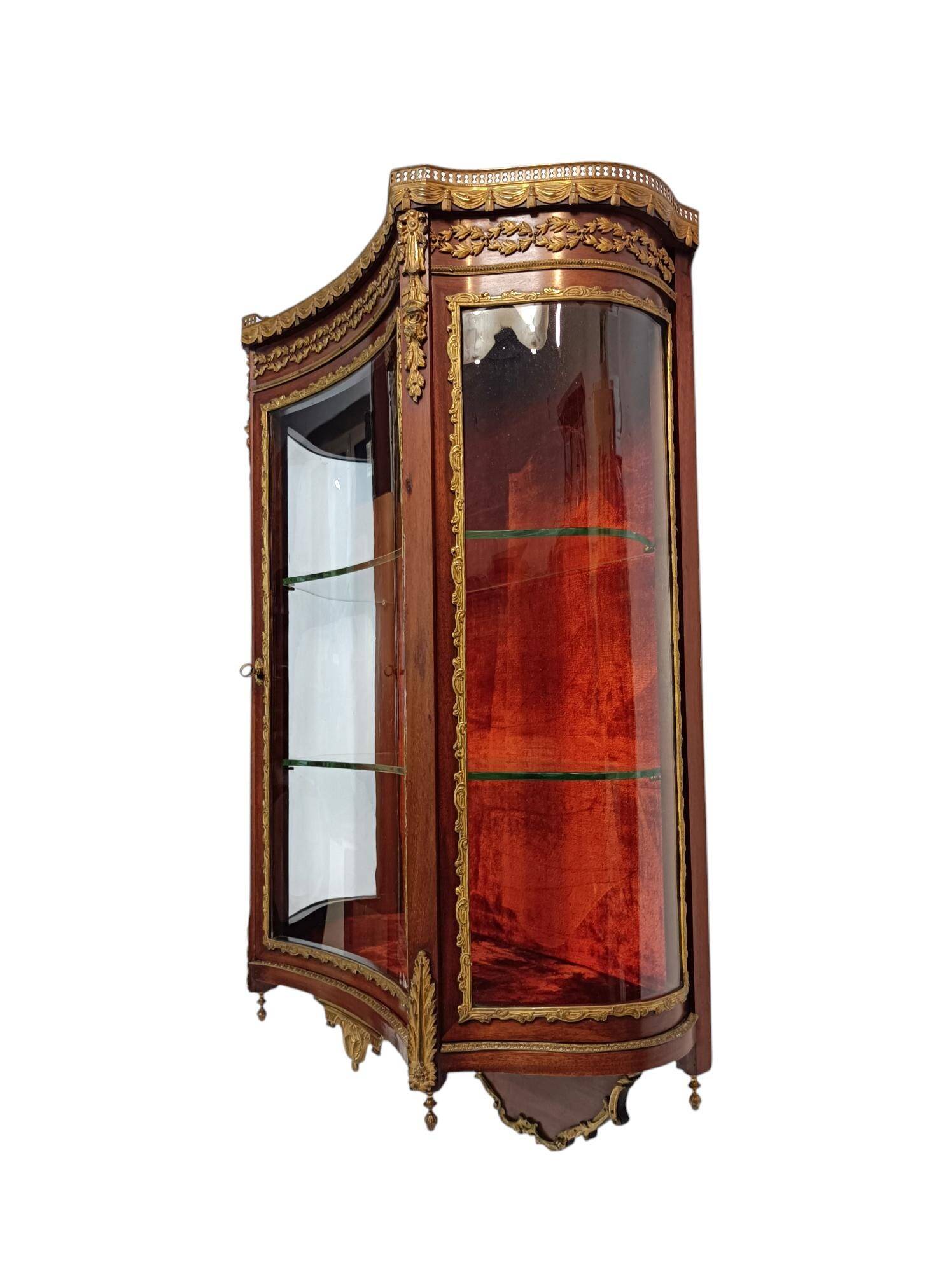 Louis XVI wall display cabinet, mahogany and bronze, France 20th century