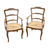 Paire de fauteuils paillés provençaux