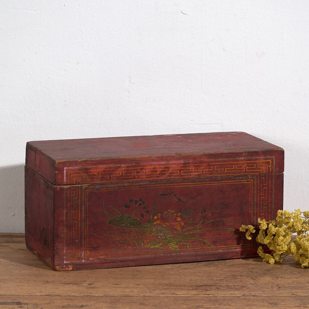 Antique red chest with floral patterns (c.1900) #9