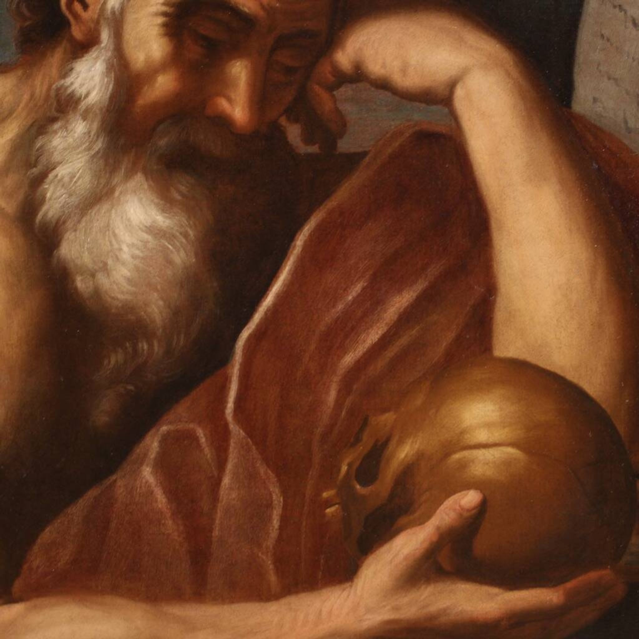 Great 17th century Italian painting, Saint Jerome in Meditation