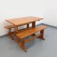 Suite of a table and 2 vintage fir benches from the 60s