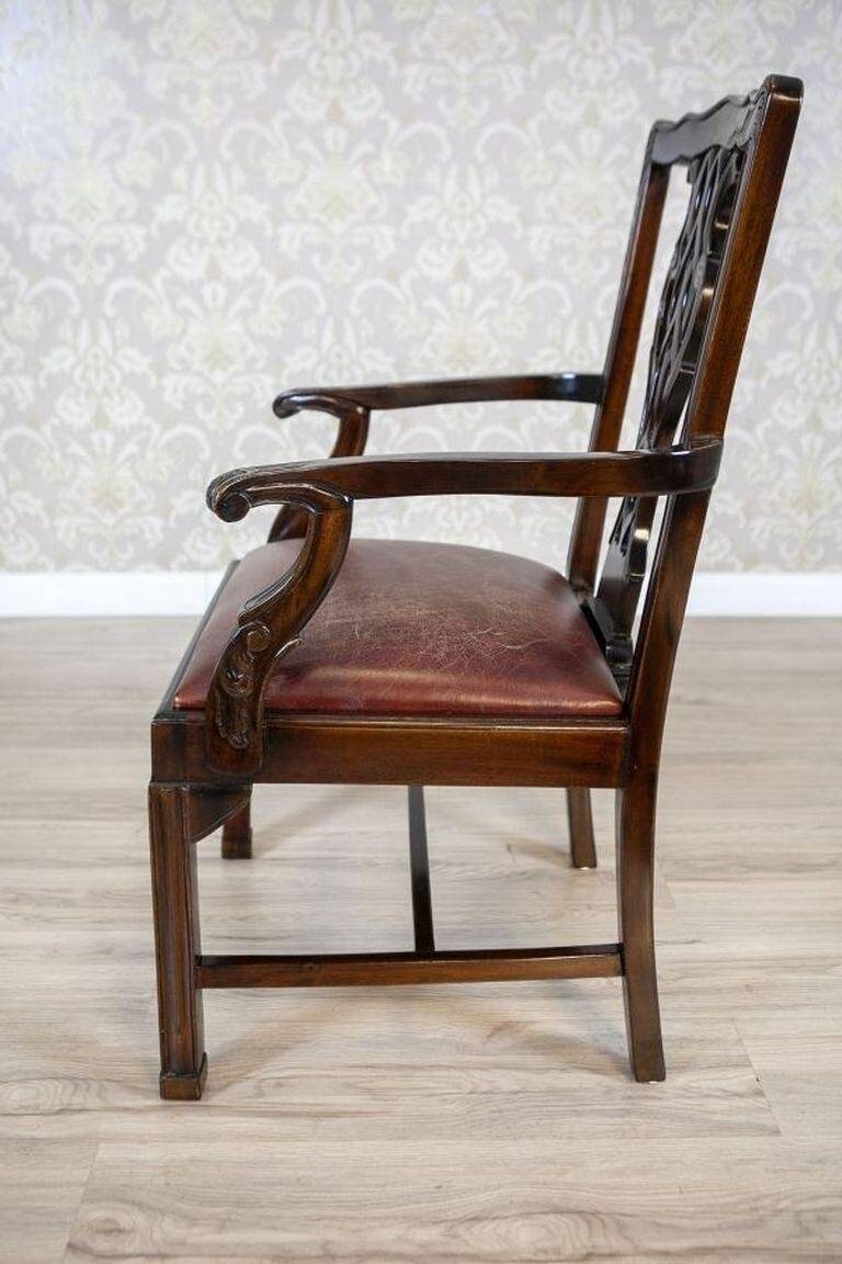 Late-19th Century English Walnut Chairs with Leather Upholstery, 1920s, Set of 4