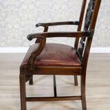 Late-19th Century English Walnut Chairs with Leather Upholstery, 1920s, Set of 4