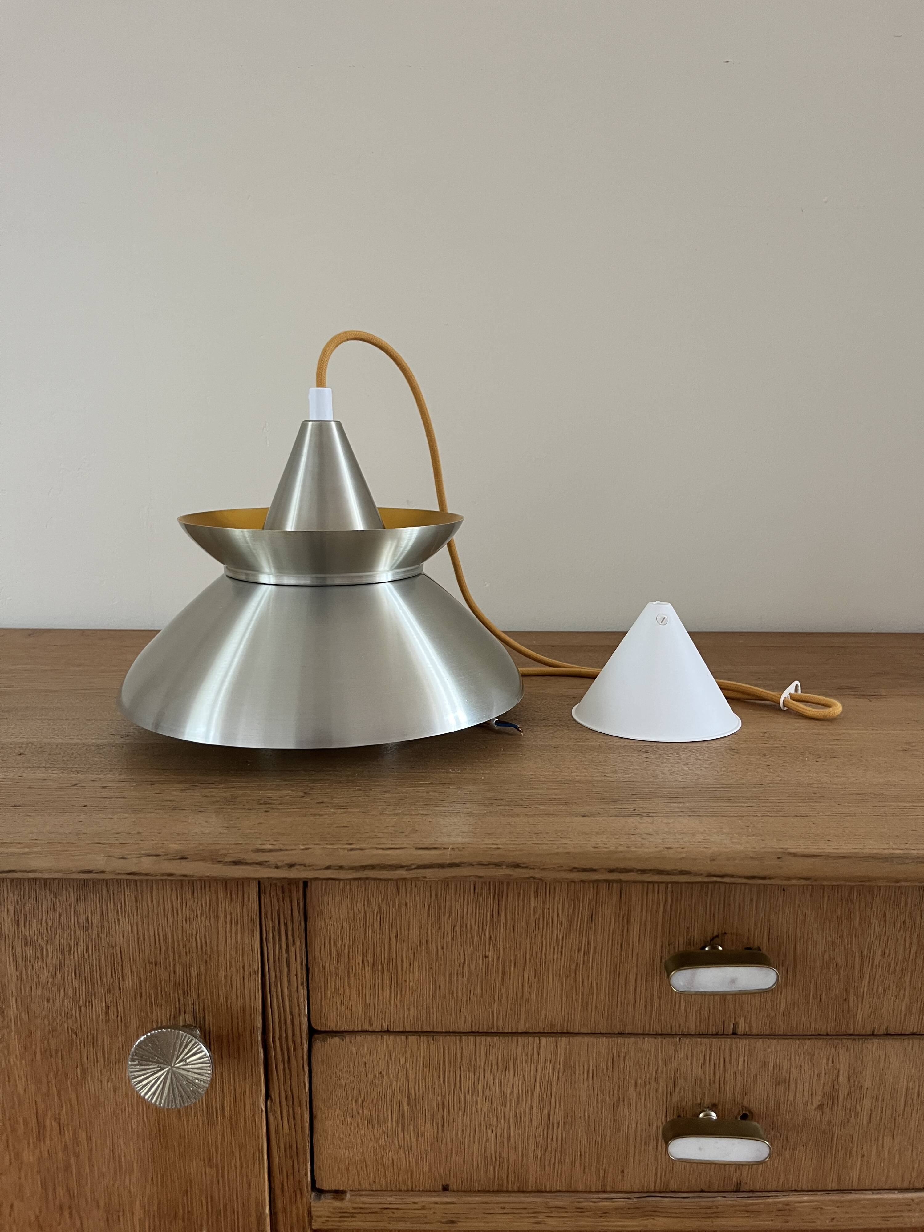 Vintage Danish chrome/ochre pendant - Doo Wop style lamp