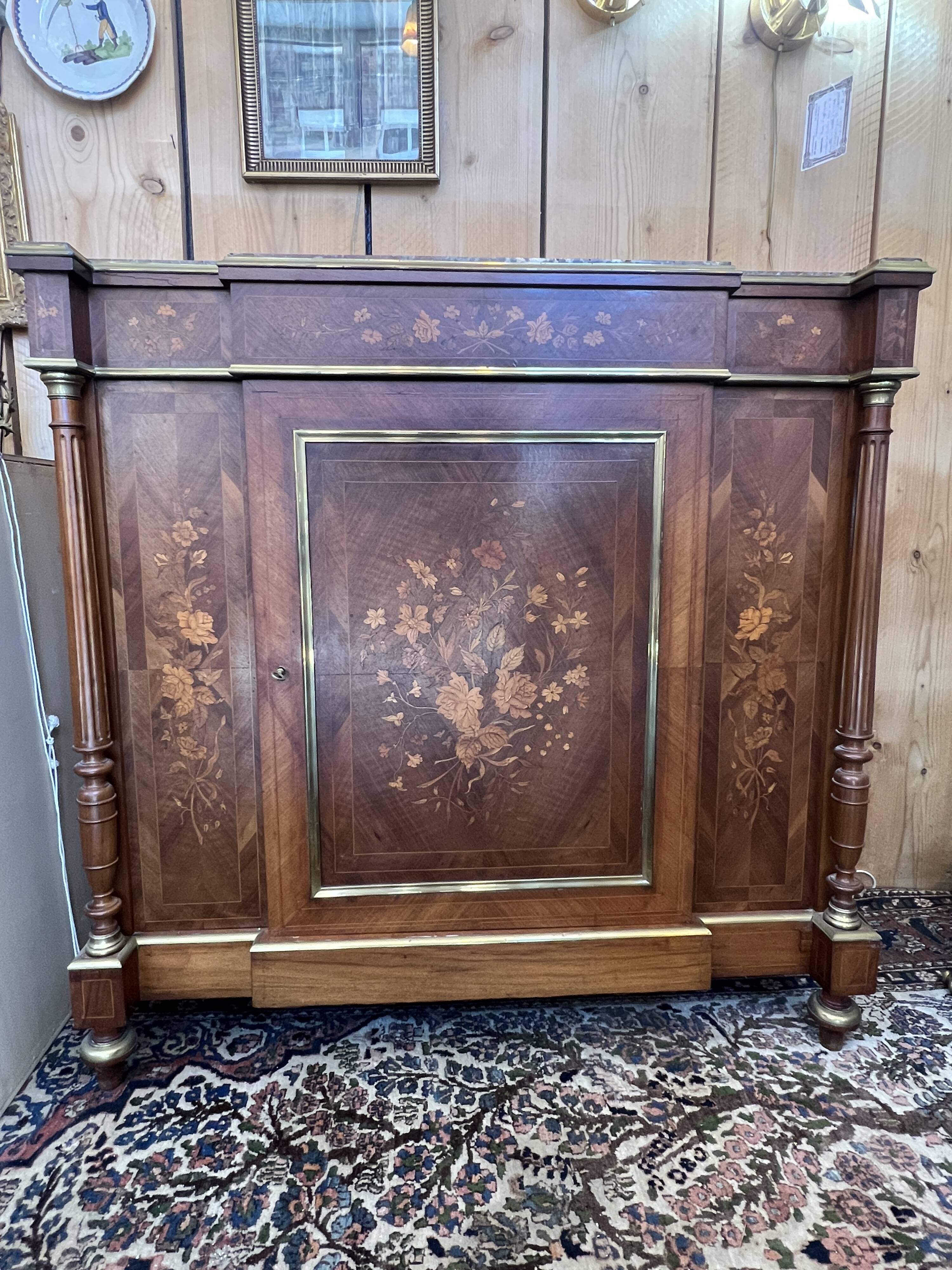 Napoleon III sideboard, rosewood and floral marquetry, 19th century