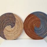 Duo of rattan trays for wall decoration