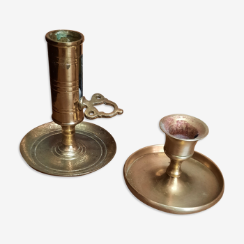 Two brass candle holders