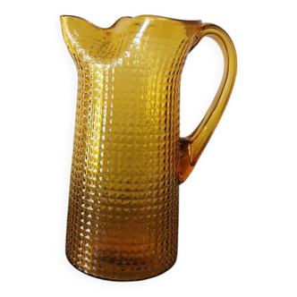 Grand pichet vintage en verre jaune pointe de diamant