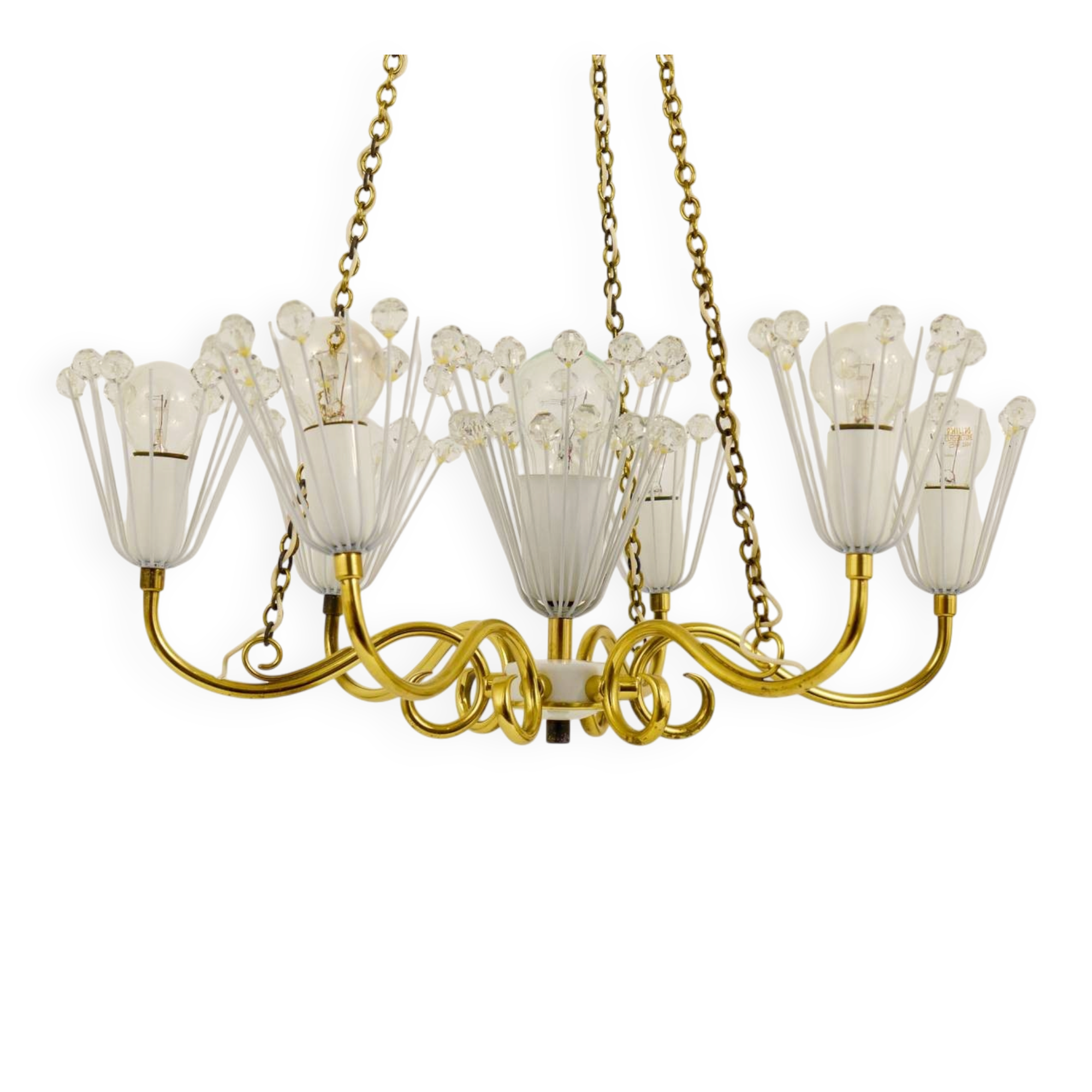 Emil Stejnar brass chandelier from the mid-century, Rupert Nikoll Vienna, Austria, 1950s.