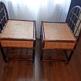 Pair of rattan and bamboo bedside tables, vintage
