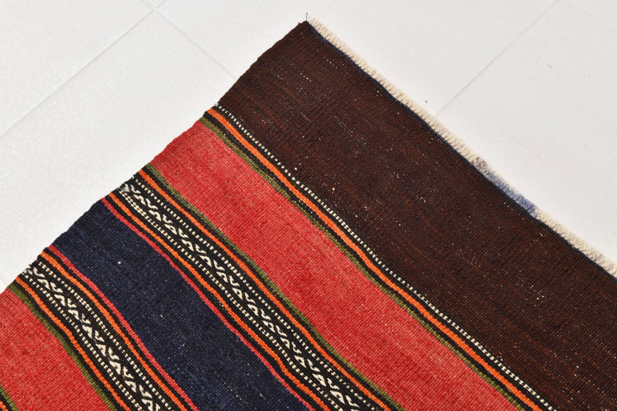 4x8 Brown & Blue Turkish Vintage Kilim Rug 139x245Cm SK 2314