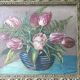 Tableau, nature morte, bouquet de fleurs, tulipes et fougères