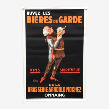 Affiche 1930 de la brasserie Arnould Mochez à Onnaing. Buvez les bières de garde. 120x80cm.