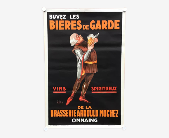 Affiche 1930 de la brasserie Arnould Mochez à Onnaing. Buvez les bières de garde. 120x80cm.