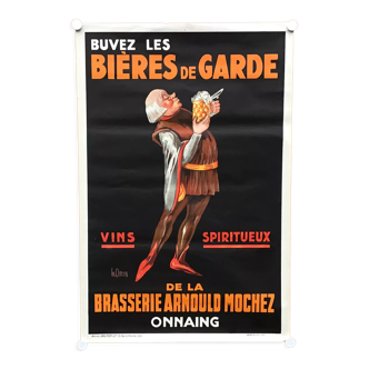 Affiche 1930 de la brasserie Arnould Mochez à Onnaing. Buvez les bières de garde. 120x80cm.