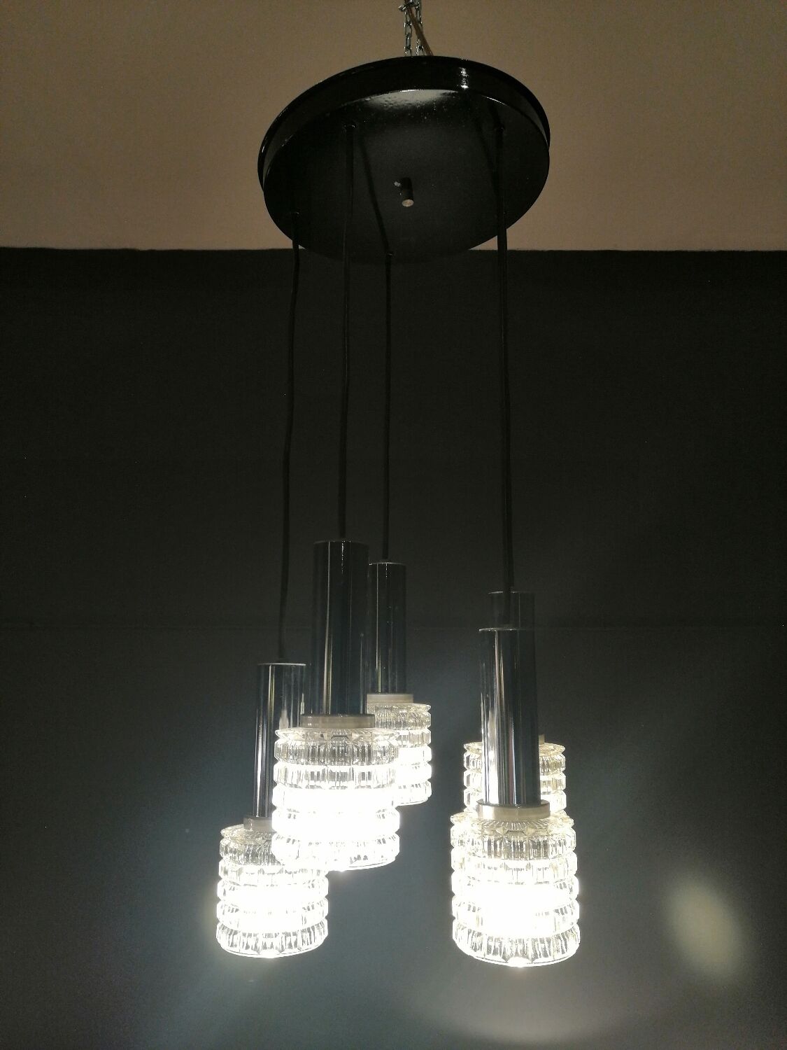 Glass and chrome chandelier by Massive Belgium