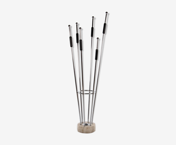 Italian Architectural Travertine Chrome Coat rack, 1960s