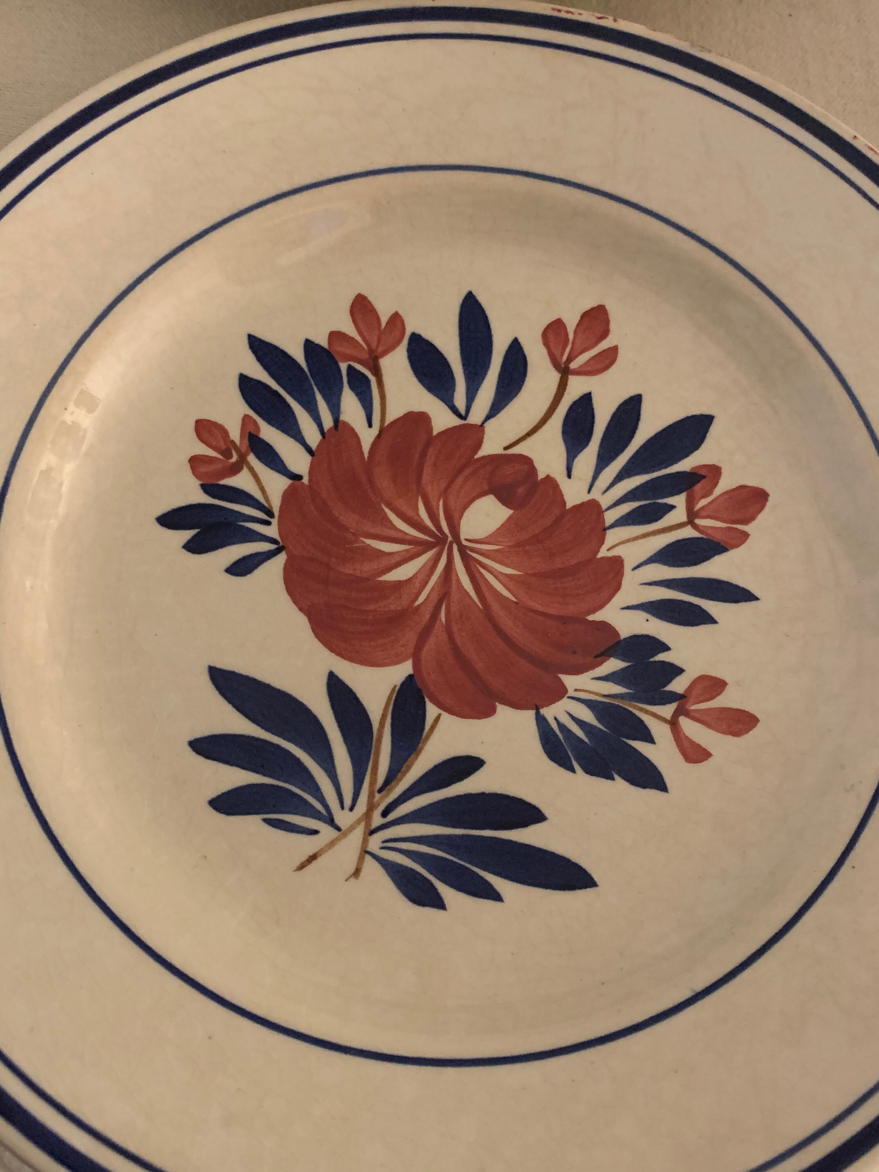 7 old Gien opaque porcelain dessert plates