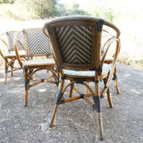 Ensemble de 6 fauteuils bistrot de terrasse en rotin type "parisienne".