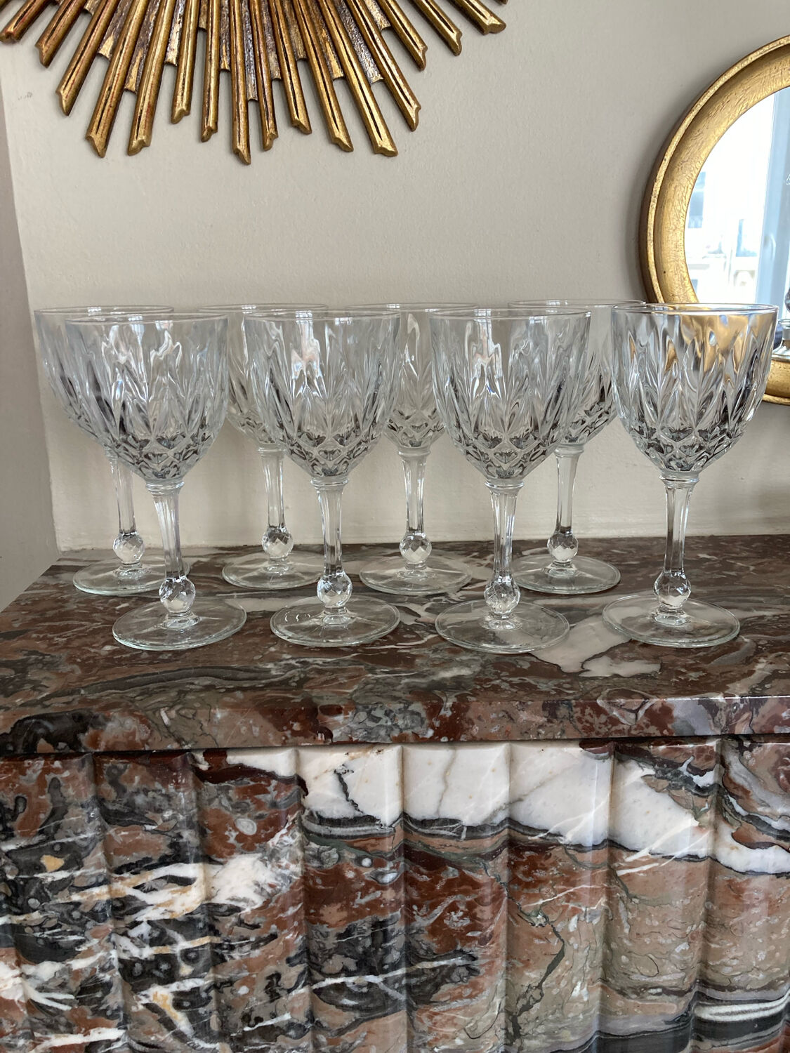 8 cut glass goblets