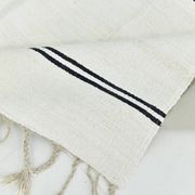 Kilim Turc Vintage Ivoire et Noir, Rayé, Déco Salon Bohème, 176X258Cm