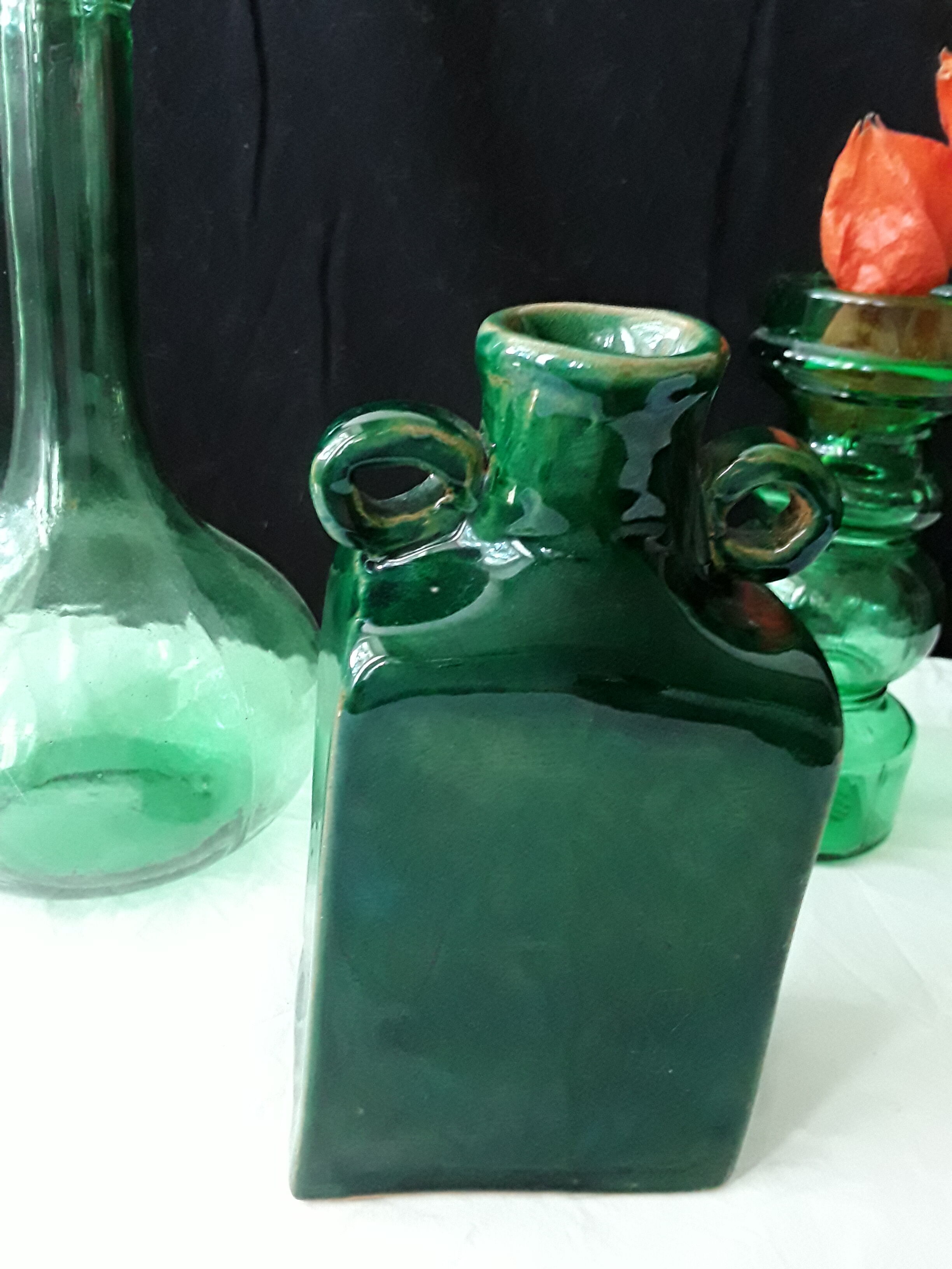 Vintage green vase with ears