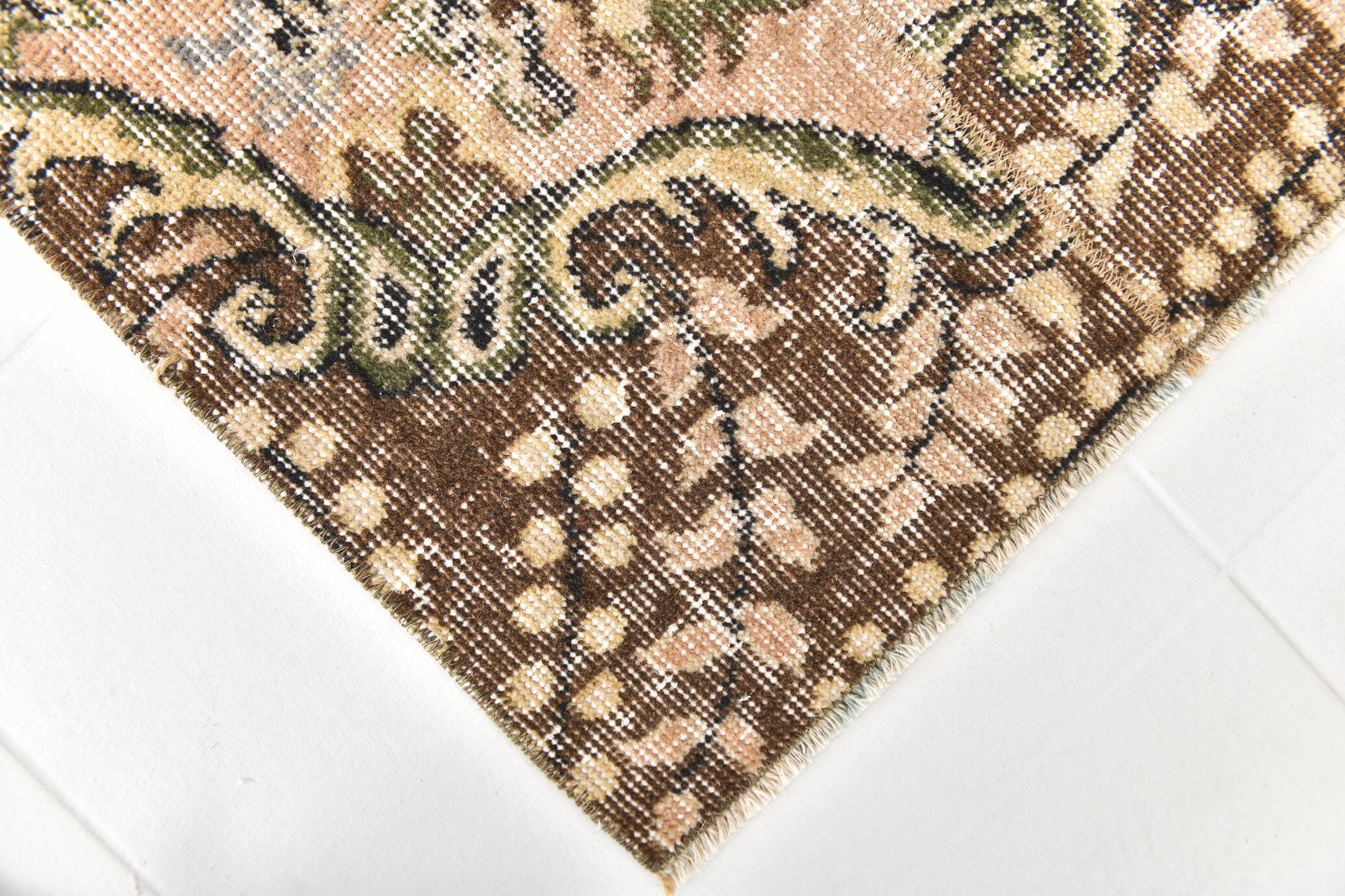 2x9 Rug For Floral Green Turkish Vintage Runner Rug, 64x279Cm SKU 24965