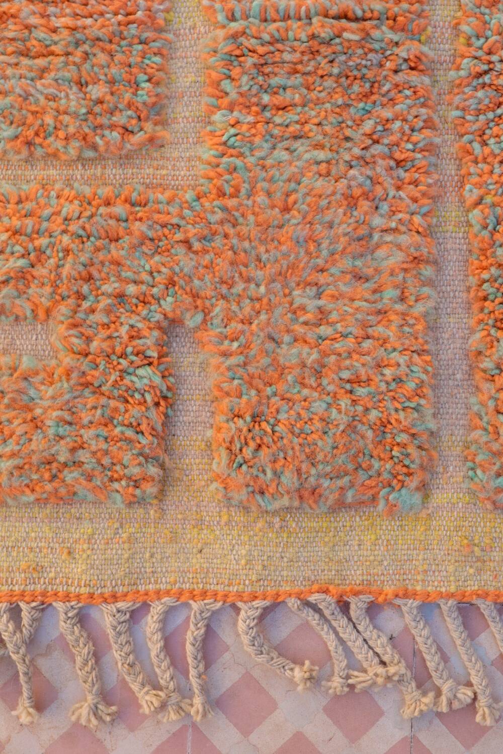 Moroccan Beni Ouarain yellow orange terracotta modern rug