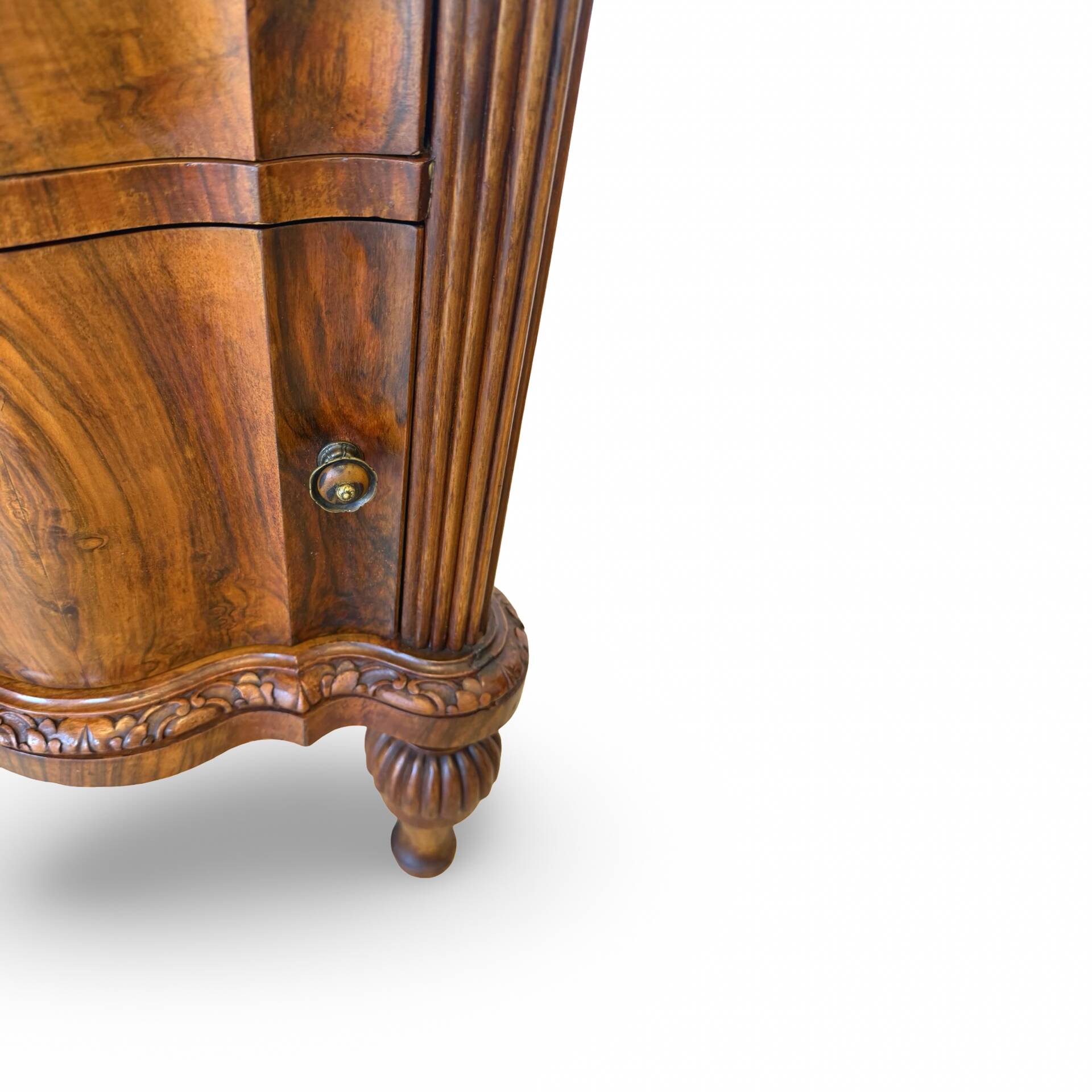 art deco walnut serpentine nightstands, 1920s