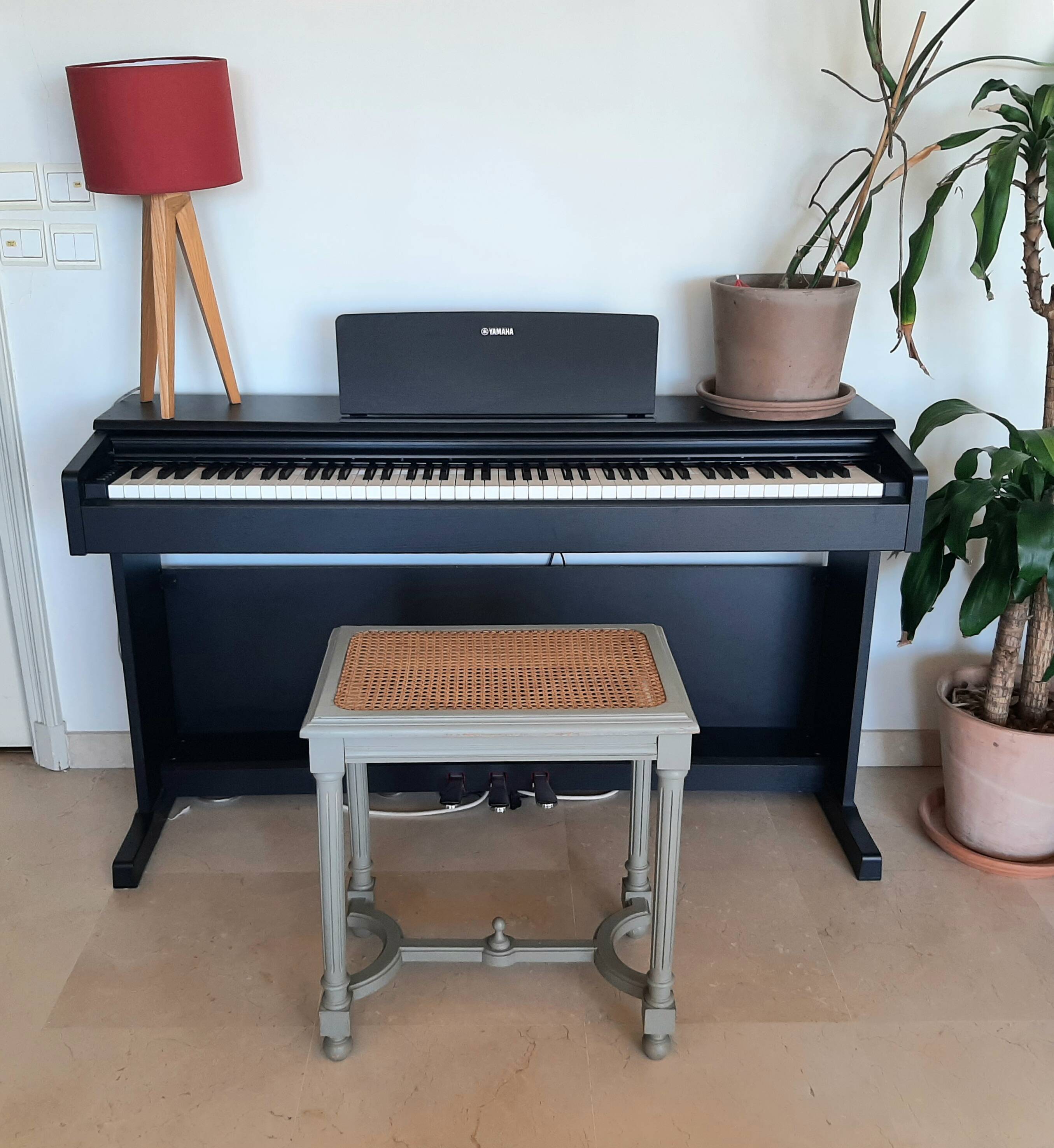 Louis XVI piano bench in wood and cane, perfectly restored