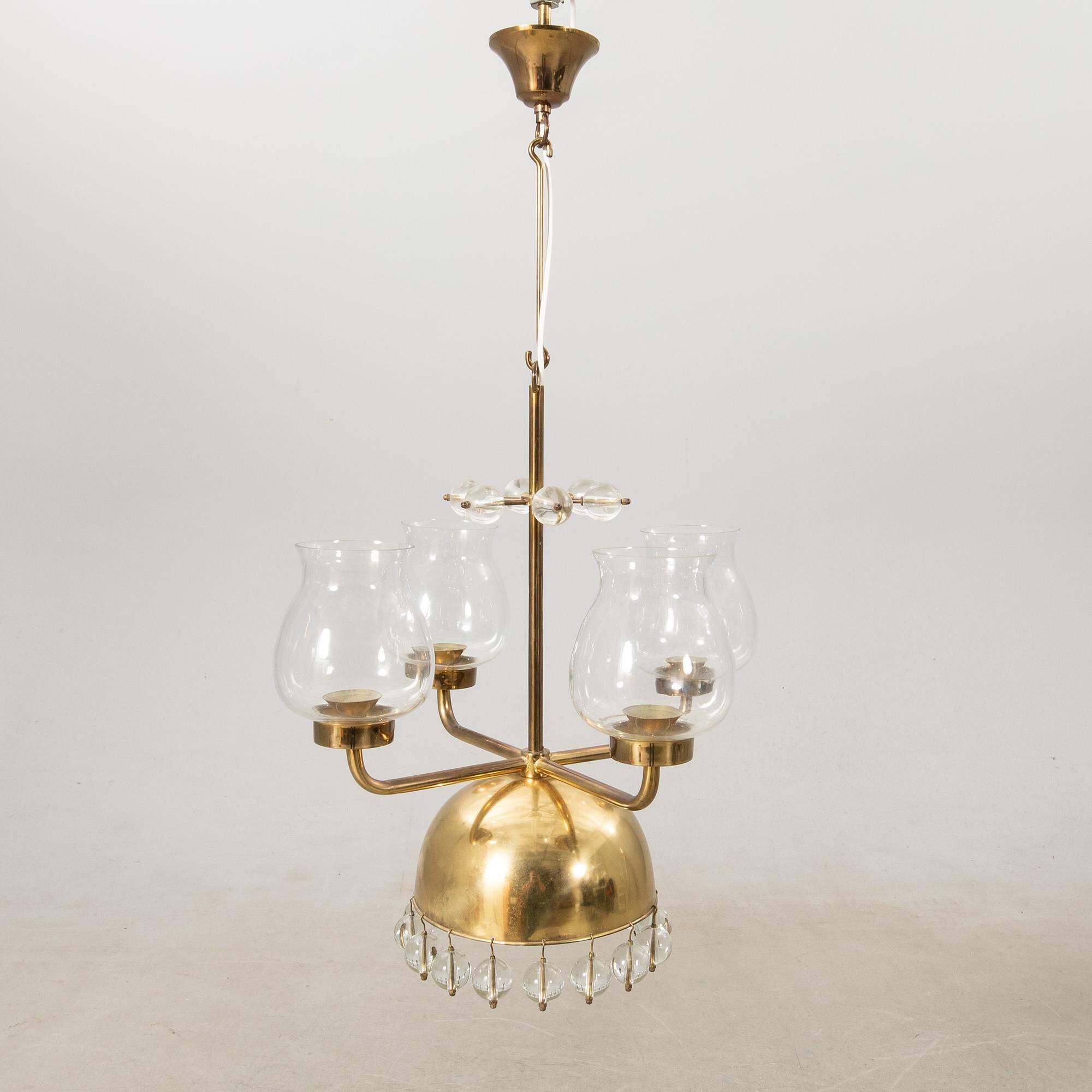 Chandelier Erik Höglund Brass and glass Sweden 1960